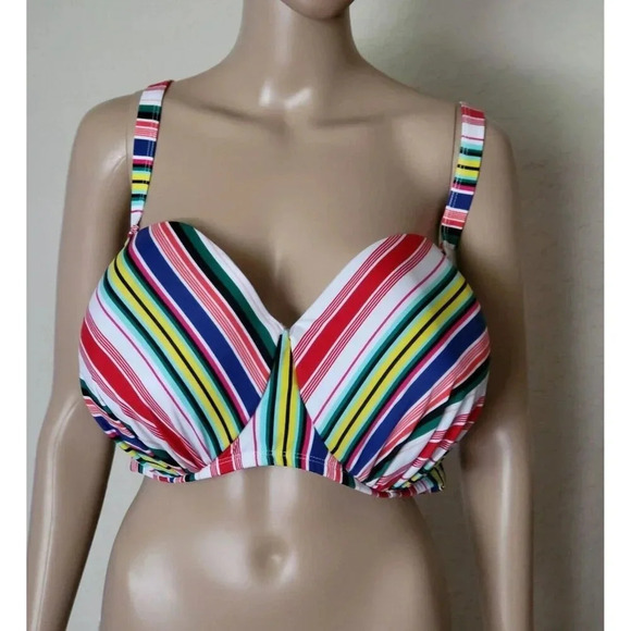 Swim By Cacique Bikini Top Bandeau Underwire Striped Multicolor size 46DDD - Picture 4 of 11